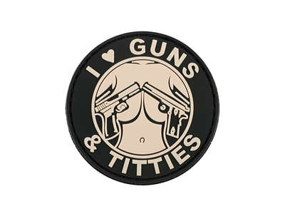 I LOVE GUNS & TITTIES PATCH - TAN